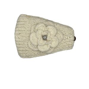 C.C Ribbed Knit Headband Flower Rhinestones Bling Soft Stretch Winter Ear Warmer